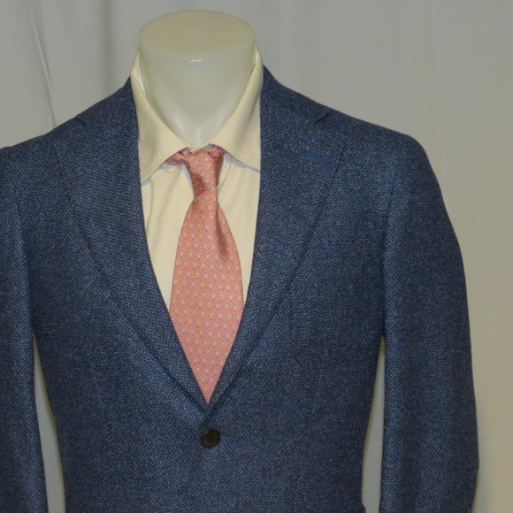 Suitsupply Hudson Fratelli Silk Cashmere Blue Weave Two Button Blazer 38R - Picture 3 of 12